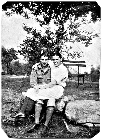 vintage gay photo, one man sat on the other's lap